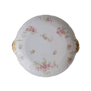Limoges Porcelain Serving Plate, Antique Cake Platter, Pink Roses Handled Tray