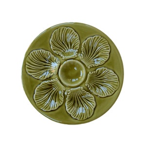 Green Majolica Seafood Serving Oyster Plate Vintage Clam