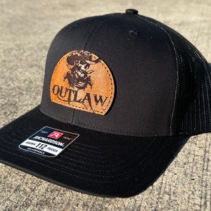 Richardson 112- American Outlaw, Outlaw, Cowboy Outlaw, Skull Cowboy, Hat for Men, Gifts for Men, Leather Patch Hat