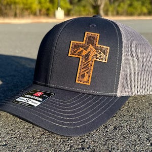 Richardson 112- Cross, Mountain Scene, Hat for Men, Gifts for Men, Leather Patch Hat, Christian Hat