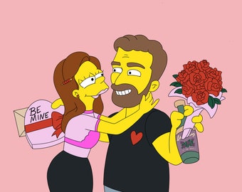 DIGITAL - Portrait de couple personnalisé dans le style des Simpson - Portrait des Simpson - Portrait de couple - Saint-Valentin - LGBTQ+ Friendly