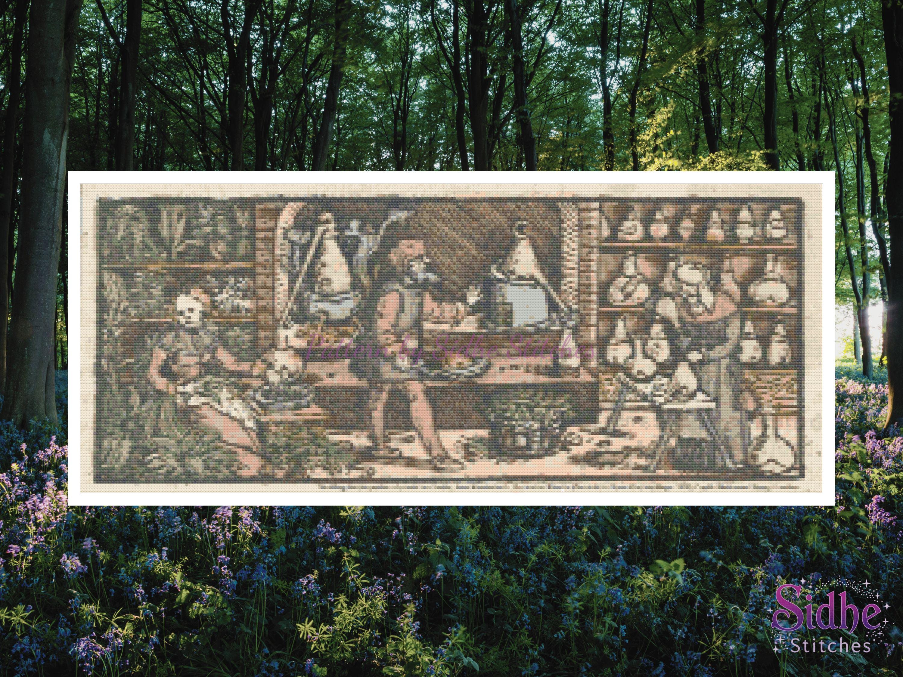 The Alchemist's Lab Cross Stitch Pattern - Ancient Herbalism, Botanical History, Botanical Illustration, Magic, Large Digital Pattern