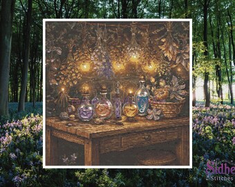 Lumina Herbarium Cross Stitch Pattern - Enchanted Plants, Magical Herbs, Magic Potions, Botanical Magic - Large Digital Pattern
