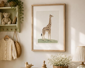 Vintage Giraffe Illustration, Tier Kinderzimmer Druck, Kinderzimmer Wand Kunst, Kinderzimmer Dekor, Babyzimmer Geschenk Idee, DRUCKBARE WAND KUNST - NU020
