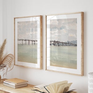 Muted Landscape Wall Art, Vintage Landscape Set of 2 Prints, Neutral Tones Wall Art, Coastal Landscape Print Set, DIGITAL DOWNLOAD, SE067