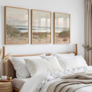 Beach Landscape Print Set, Neutral Tones Set of 3 Prints, Coastal Wall Art, Beach House Wall Decor, DIGITAL DOWNLOAD - SE014T