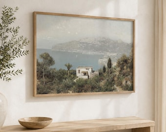 Amalfiküste Kunstdruck, Italien Landschaft Wandbild, Vintage Amalfiküste Gemälde, Mediterrane Landschaft Wandkunst, SOFORTIGER DOWNLOAD - IT002