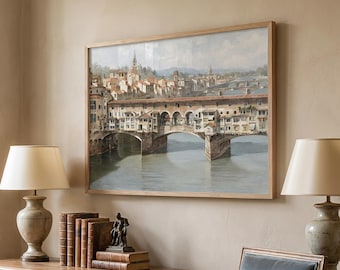 Ponte Vecchio Florence Print, Pastel Florence Painting, Italian Landscape Wall Art, Digital Download, IT010