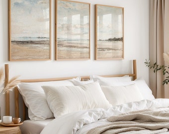 Neutral Coastal Wall Art, Muted Beach Prints Set of 3, Beach Painting, Beach House Wall Art, Minimalist Print Set, INSTANT DOWNLOAD - DS058T