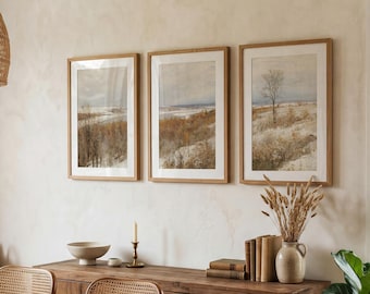 Landscape Set of 3 Prints, Landscape Living Room Wall Art, Landscape Prints Set, Neutral Tones Wall Art, DIGITAL DOWNLOAD - LS190