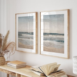 Beach Landscape Set of 2 Prints, Beach Print Set of 2, Neutral Coastal Art, Pastel Tones Coastal Wall Art, DIGITAL DOWNLOAD - SE044D