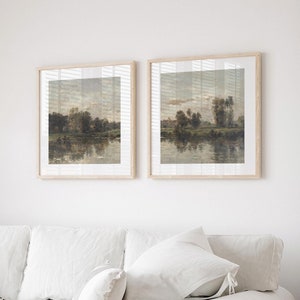 Landscape Set of 2 Prints, Vintage Square Landscape Painting, French Wall Art, Living Room Wall Art, DIGITAL DOWNLOAD - LS073DQ