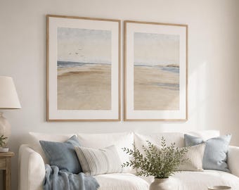 Coastal Set of 2 Prints, Coastal Wall Art, Minimalist Beach Prints, Beach Landscape Painting, Neutral Wall Art, DIGITAL DOWNLOAD - SE111D