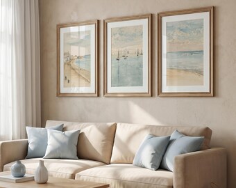 Muted Beach Set of 3 Prints, Minimalist Coastal Wall Art, Neutral Summer Wall Art, Beach Cottage Prints, DIGITAL DOWNLOAD, SE065