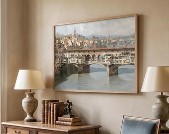 Ponte Vecchio Florence Print, Pastel Florence Painting, Italian Landscape Wall Art, Digital Download, IT010