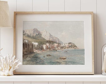 Capri Print, Capri Painting, Italy Wall Art, Pastel Tones Italy Landscape Print, Italian Gift, Vintage Wall Art, DIGITAL DOWNLOAD - IT013