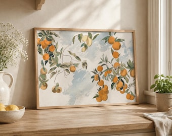Orange Tree Vintage Art, Orange Tree Printable Art, Lemon Art, Citrus Wall Art, Kitchen Wall Art, Digital Download - DS063