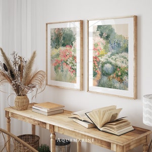 Set di 2 stampe di paesaggi, STAMPA E SPEDIZIONE, dipinto di giardino primaverile, arte murale di paesaggi vintage, arte murale del soggiorno, arredamento cottage