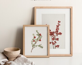 2er-Set Botanische Drucke, Vintage Botanische Wandkunst, Winterdekor, Cottage-Urlaubsdekor, rustikale Weihnachtswandkunst, SOFORTIGER DOWNLOAD