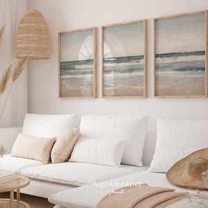 PRINT & SHIP, Beach Landscape Set of 3 Prints, Sea Landscape Printed Wall Art, Coastal Wall Art, Beach House Wall Art, Mailed Art Prints