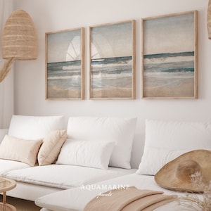 IMPRESIÓN Y ENVÍO, conjunto de 3 impresiones de paisajes de playa, arte de pared impreso con paisaje marino, arte de pared costero, arte de pared de casa de playa, impresiones de arte enviadas por correo