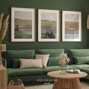 Juego de 3 láminas grandes para pared, paisaje en tonos suaves, pintura de paisaje francés, arte mural francés vintage, DESCARGA DIGITAL, LS163