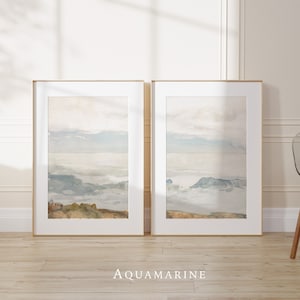Lot de 2 impressions, art mural côtier, peinture de plage en sourdine, décoration de maison d&#39;été neutre, art mural côtier vintage, TÉLÉCHARGEMENT IMMÉDIAT, SE060