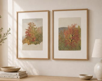 Fall Landscape Prints Set, Autumn Landscape Set, Fall Printable Wall Decor, Fall Painting, Cottage Decor, DIGITAL DOWNLOAD, LS101-102