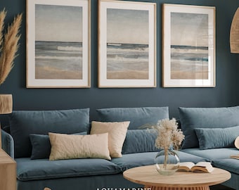 PRINT & SHIP, Beach Landscape Set of 3 Prints, Sea Landscape Printed Wall Art, Coastal Wall Art, Beach House Wall Art, Mailed Art Prints
