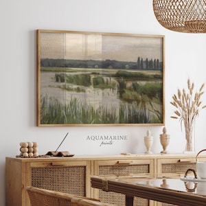Serene Lakeside Landscape, Countryside Painting, Lake House Wall Decor, Relaxing Nature Wall Art, Digital Download, LS058