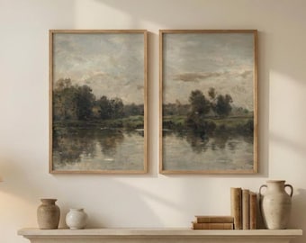 Landscape Set of 2 Prints, PRINT & SHIP, Landscape Wall Art, Large Wall Art, Living Room Wall Art, Cottage Decor, Classic Landscape Painting