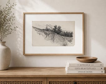 Landschaftsbild, Minimalistische Landschaft Wandkunst, Vintage Landschaftsskizze, Skandinavische Wandkunst, Nordische Wohnkultur, DRUCKBARE WAND KUNST - DS042