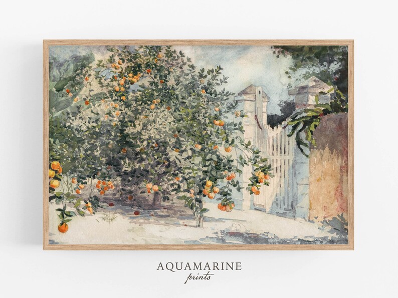 Orange Tree Vintage Art Orange Tree Painting Mediterranean - Etsy