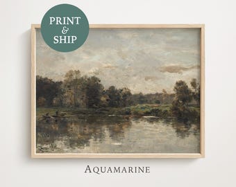 Vintage Landscape Painting, PRINT & SHIP, Landscape Wall Art, Living Room Art Print, Country Landscape, Cottage Wall Decor, Fine Art Print