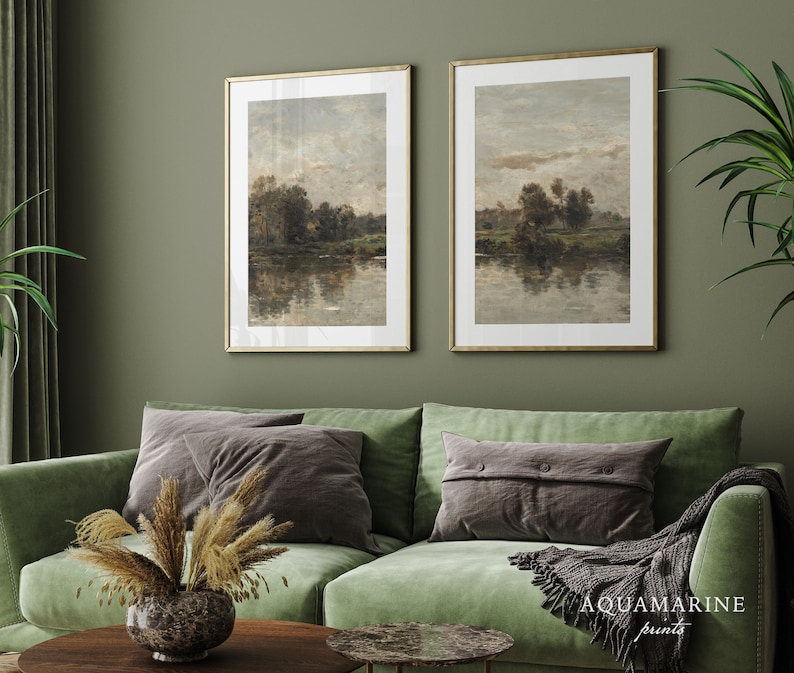 Landscape Prints Set of 2, Vintage Landscape Printable Art, French River Painting, French Wall Art, Vintage Digital Art, INSTANT DOWNLOAD