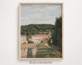 Pintura de paisaje francés, decoración de pared francesa, arte mural de paisaje, decoración moderna para sala de estar estilo cabaña y casa de campo, DESCARGA DIGITAL - LS043