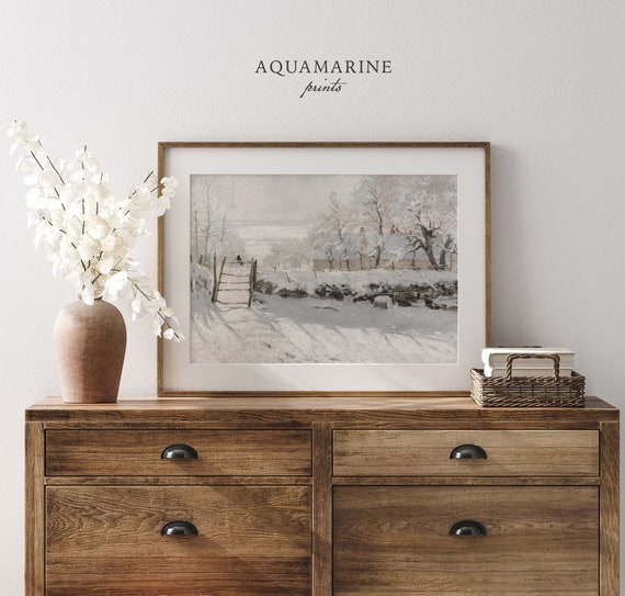 Winter Landscape Painting, Rustic Holiday Decor, White Tones Wall Art, Vintage Winter Printable Art, PRINTABLE WALL ART - LS118