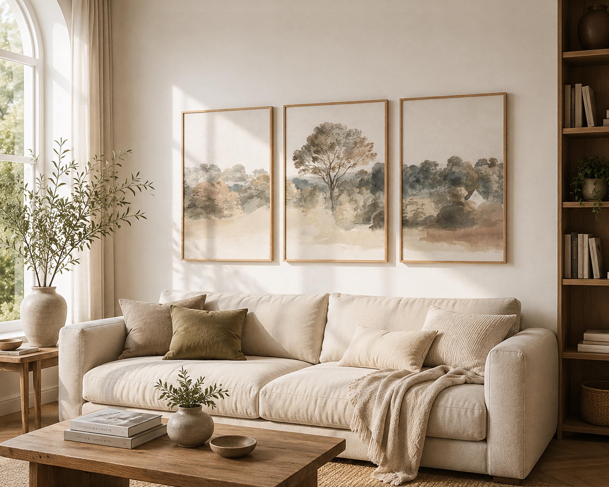 Landscape Set of 3 Prints, Neutral Landscape Painting, Living Room