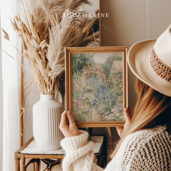 Vintage Summer Garden Print, Floral Landscape Wall Art, Digital Download, LS003