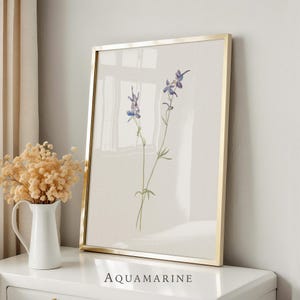 Arte mural floral azul, póster botánico vintage, impresión de estilo rural y rural, arte mural para guardería, impresión de herbario, descarga digital, BT064