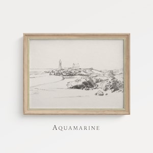 Impresión minimalista de playa, impresión de playa con faro, arte de pared costero vintage, pintura de la orilla del mar, decoración de casa de playa, DESCARGA INSTANTÁNEA, DS053