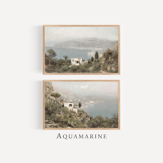Amalfi Coast Wall Art, Amalfi Set of 2 Prints, Italy Landscape, Capri Painting, Italy Lovers Gift, Vintage Art, INSTANT DOWNLOAD - IT001-002
