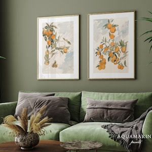 PRINT & SHIP, Orange Tree Vintage Art, Set of 2 Prints, Orange Tree Print, Mediterranean Wall Art, Vintage Kitchen Printed Wall Art, Mailed Art Print, Minimalist Wall Art, Printed Shipped, Summer Cottage Print, Beach House Wall Art, French Cottage