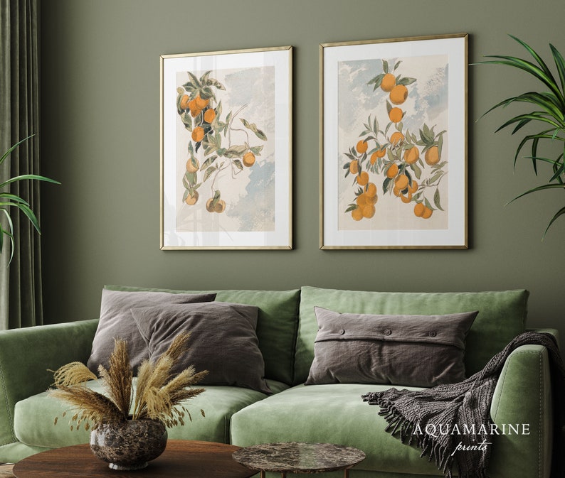 PRINT & SHIP, Orange Tree Vintage Art, Set of 2 Prints, Orange Tree Print, Mediterranean Wall Art, Vintage Kitchen Printed Wall Art, Mailed Art Print, Minimalist Wall Art, Printed Shipped, Summer Cottage Print, Beach House Wall Art, French Cottage