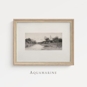 Country Landscape Print, Farmhouse Vintage Wall Art, Country Cottage Painting, Vintage Neutral Drawing, INSTANT DOWNLOAD - DS035