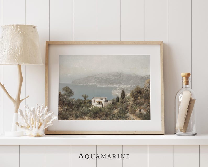 Print Amalfikust, Italië landschapskunst aan de muur, vintage Amalfikust schilderij, mediterraan landschap muurkunst, INSTANT DOWNLOAD - IT002 afbeelding 2
