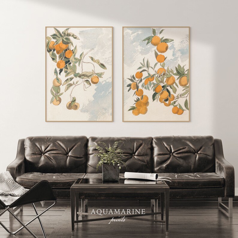 PRINT & SHIP, Orange Tree Vintage Art, Set of 2 Prints, Orange Tree Print, Mediterranean Wall Art, Vintage Kitchen Printed Wall Art, Mailed Art Print, Minimalist Wall Art, Printed Shipped, Summer Cottage Print, Beach House Wall Art, French Cottage