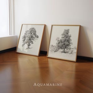Nature Set of 2 Prints, Minimalist Tree Wall Art, Landscape Wall Art, Cottage Wall Decor, Neutral Living Room Decor, DIGITAL DOWNLOAD, DS134