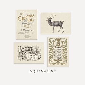 Conjunto de 4 cartões de Natal, decorações de Natal vintage, cartões de felicitações vintage para impressão, decoração de férias, cartões digitais 5 "x 7"