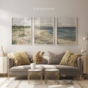 Bright Seascape Set of 3 Prints, Summer Vibe Wall Art, Coastal Seaside Print, Beach House Wall Art
